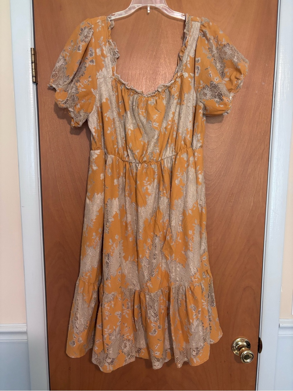 Mustard Floral Puff-Sleeve Midi Dress Torrid